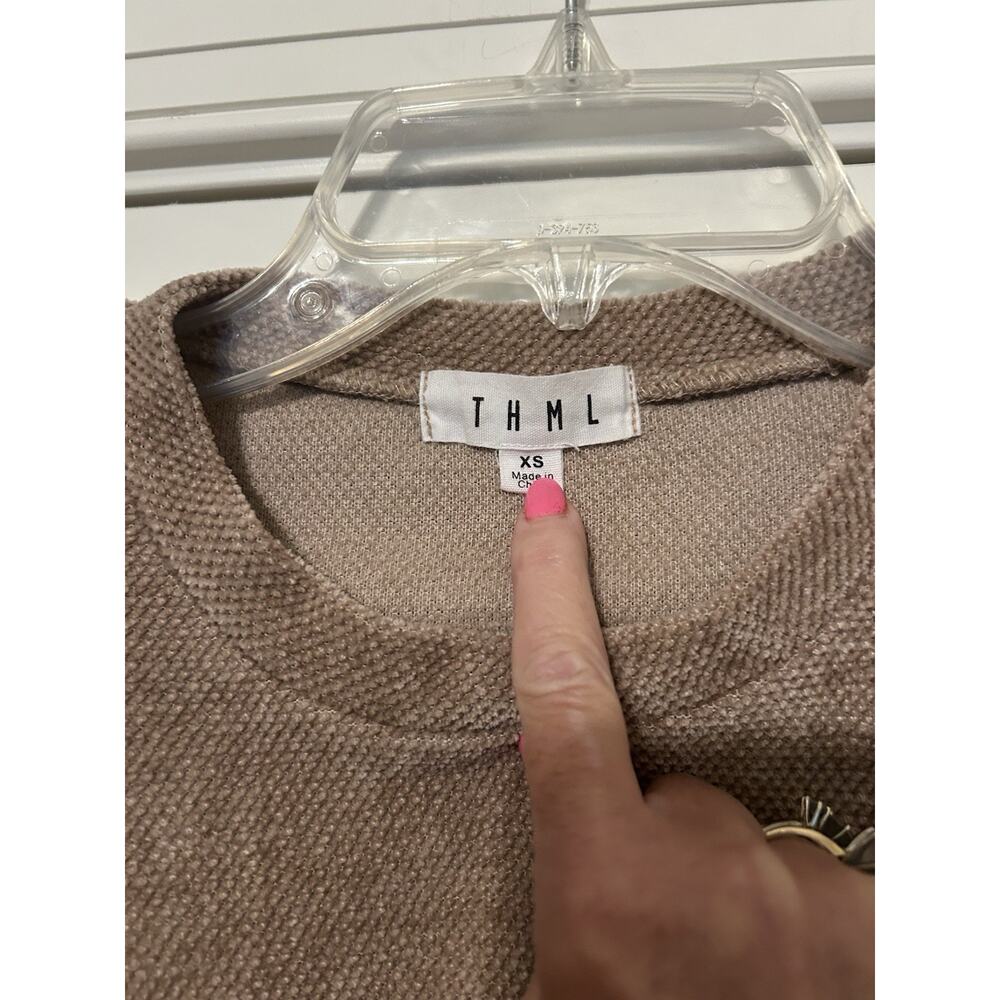 THML Brown Knit Top with Puff Gold Sparkle Sleeves - Picture 6 of 11